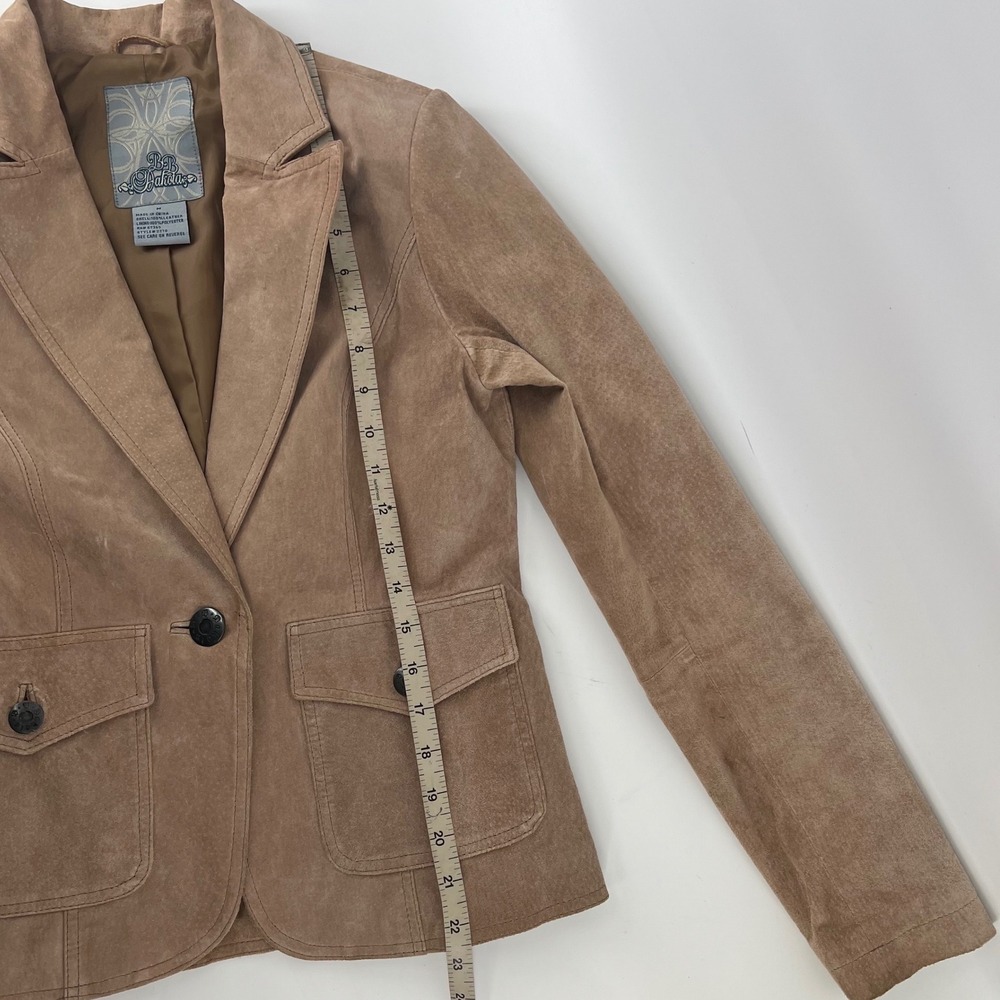 BB Dakota Suede Leather Blazer Womens M Taupe Brown Y2K Fitted Jacket - Picture 7 of 8